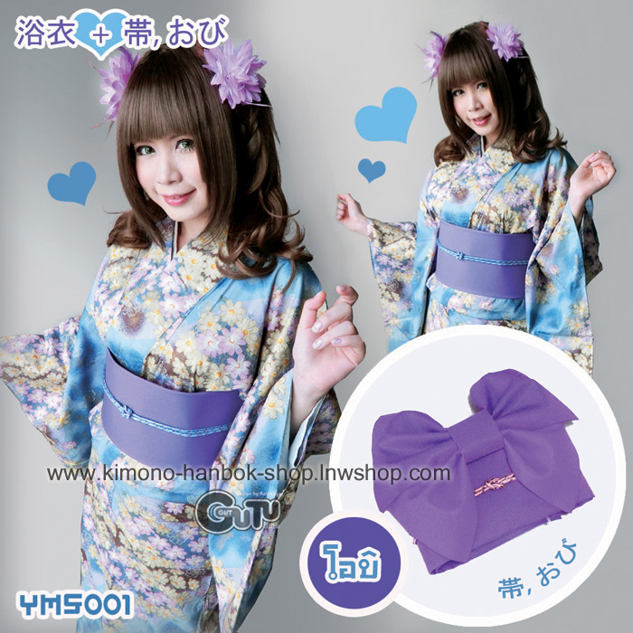 ยูกาตะ สีผ้าลายดอกไม้01(*ชุดสุดท้าย)