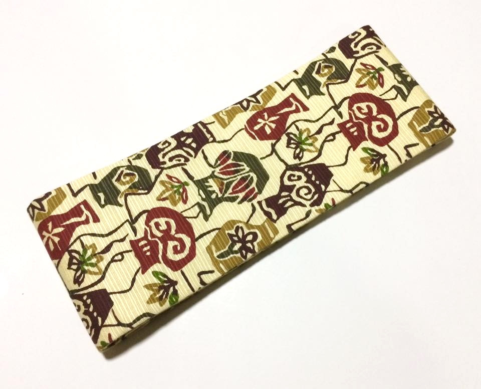 โอบิสำเร็จทรงหมอนสีเหลือง ผ้าพิมพ์ลาย มือ1 สภาพ95%