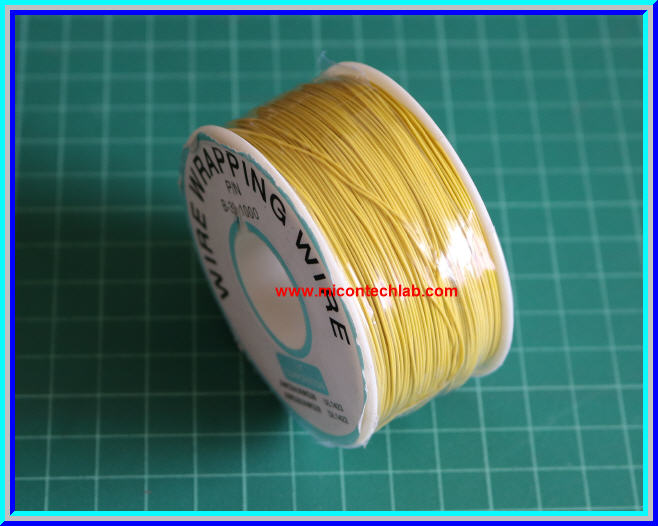 1x สายไฟบัดกรีแผ่นปริ้นท์ ยาว 1 เมตร สีเหลือง AWG#30 (Wire Wrap)