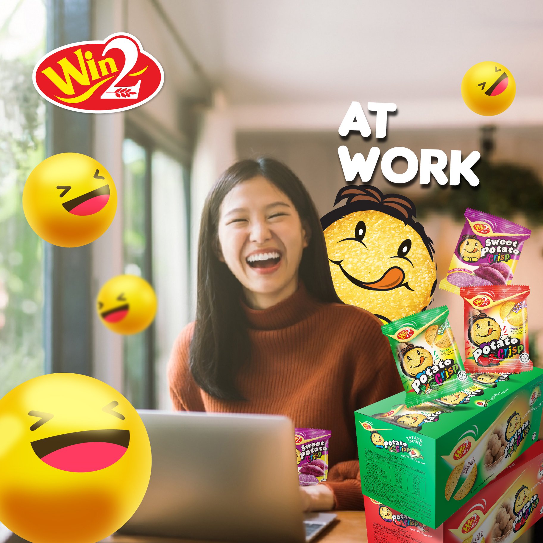 รสผัก สุดฮิต ขายดี (1 กล่อง 30 ซอง) ขนมแคร็กเกอร์มันฝรั่งบางกรอบ ปังยิ้มแลบลิ้น Win2 Potato Crackers Crisp อบใหม่จากมันฝรั่งแท้ รับรองฮาลาล เป็นมิตรกับมังสวิรัต