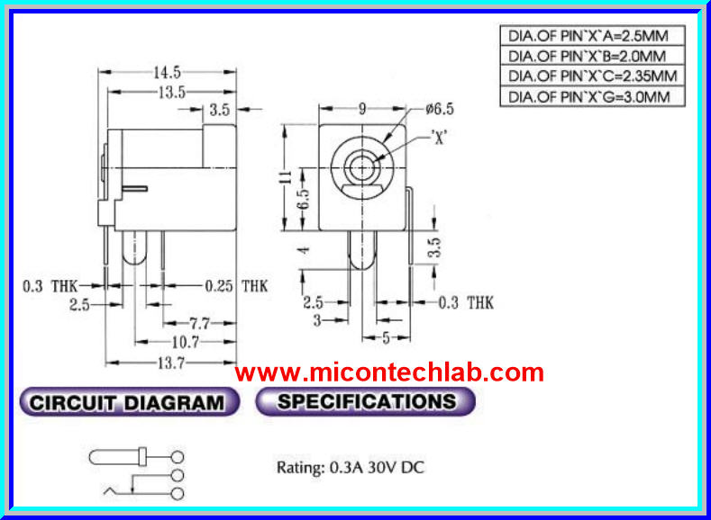 1x ดีซีแจ็คตัวเมีย ขนาด 2.5 มม (DC jack 2.5 mm)