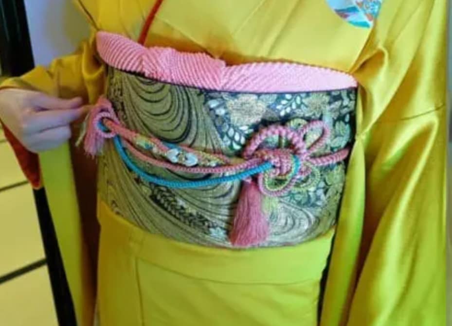 setผ้าชิโบริ+เชื่อกประดับโอบิ ชมพูนีออน