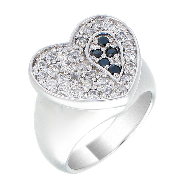 แหวนทองคำขาว ประดับเพชร CZ แหวนทรงหัวใจฝังเพชรแบบจิกไข่ปลา ออกแบบอย่างคลาสสิคหรูหรา ดีไซน์ความสวยระดับไฮโซ สวมใส่ออกงานได้ทุกงาน