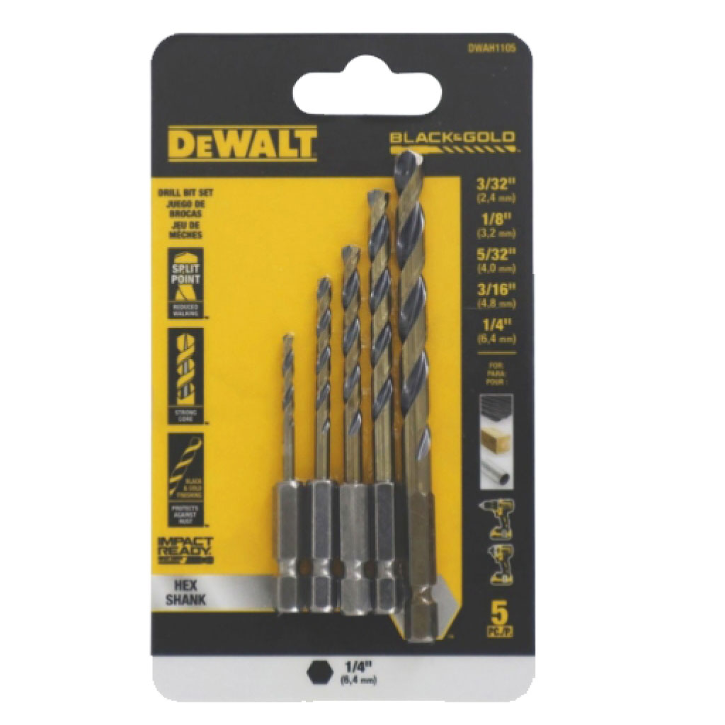 DEWALT รุ่น DWAH1105 ดอกสว่าน BLACK&GOLD 5ดอก/ชุุด