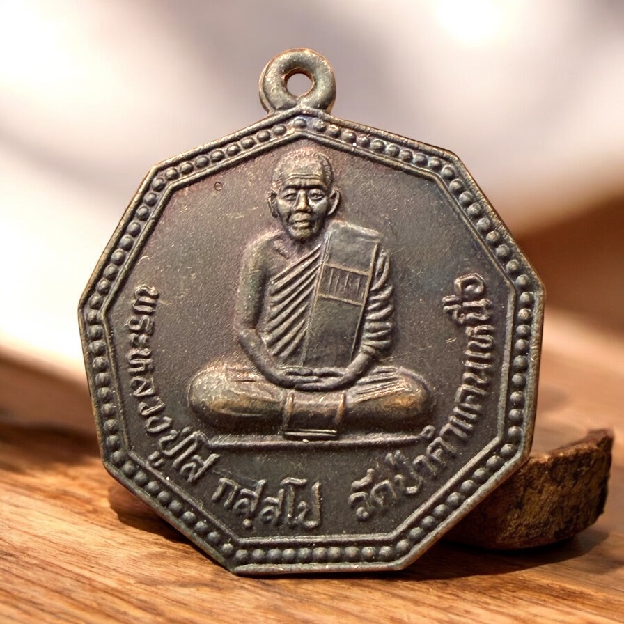 เหรียญ 9 เหลี่ยม เนื้อทองแดงรมดำ ปี 45 หลวงปู่มหาโส กัสฺสโป วัดคำแคนเหนือ จ.ขอนแก่น สภาพสวยเดิม