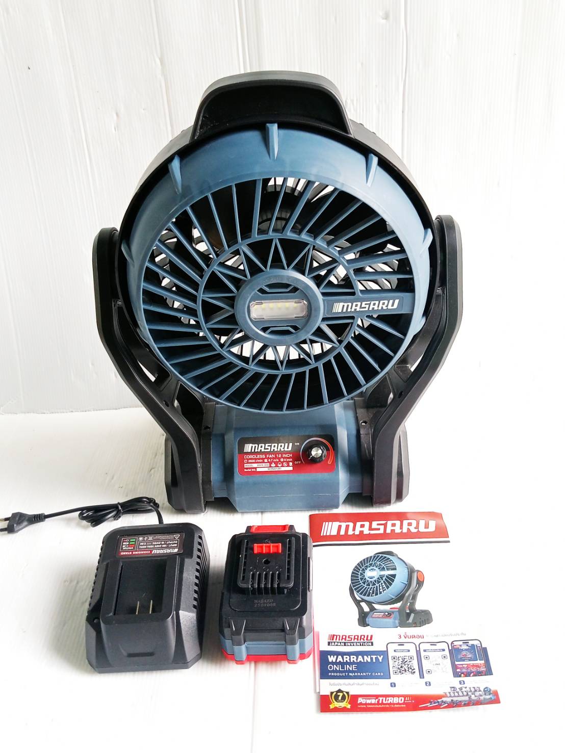 MASARU พัดลมไร้สาย SCFP-900-B1 12" มีไฟในตัว Power Turbo 20V แบตรุ่นใหม่