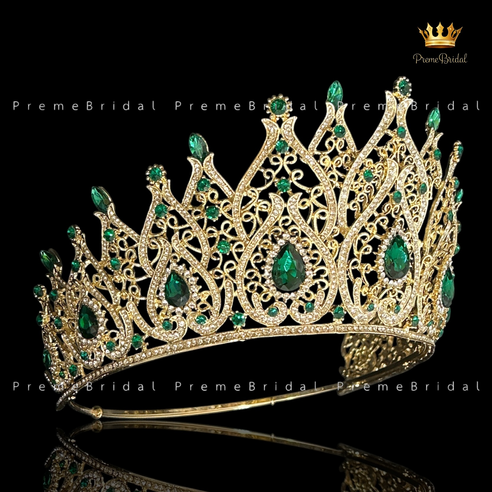 (พร้อมส่งจากไทย) มงกุฏ 115 สีเขียว-ทอง มงกุฎนางงาม มงกุฎเพชร มงกุฎประกวด สวยงามอลังการ ฐานมงวงกลมปรับได้ สินค้าพร้อมส่ง ไม่ต้องรอนาน งานพรีเมี่ยม