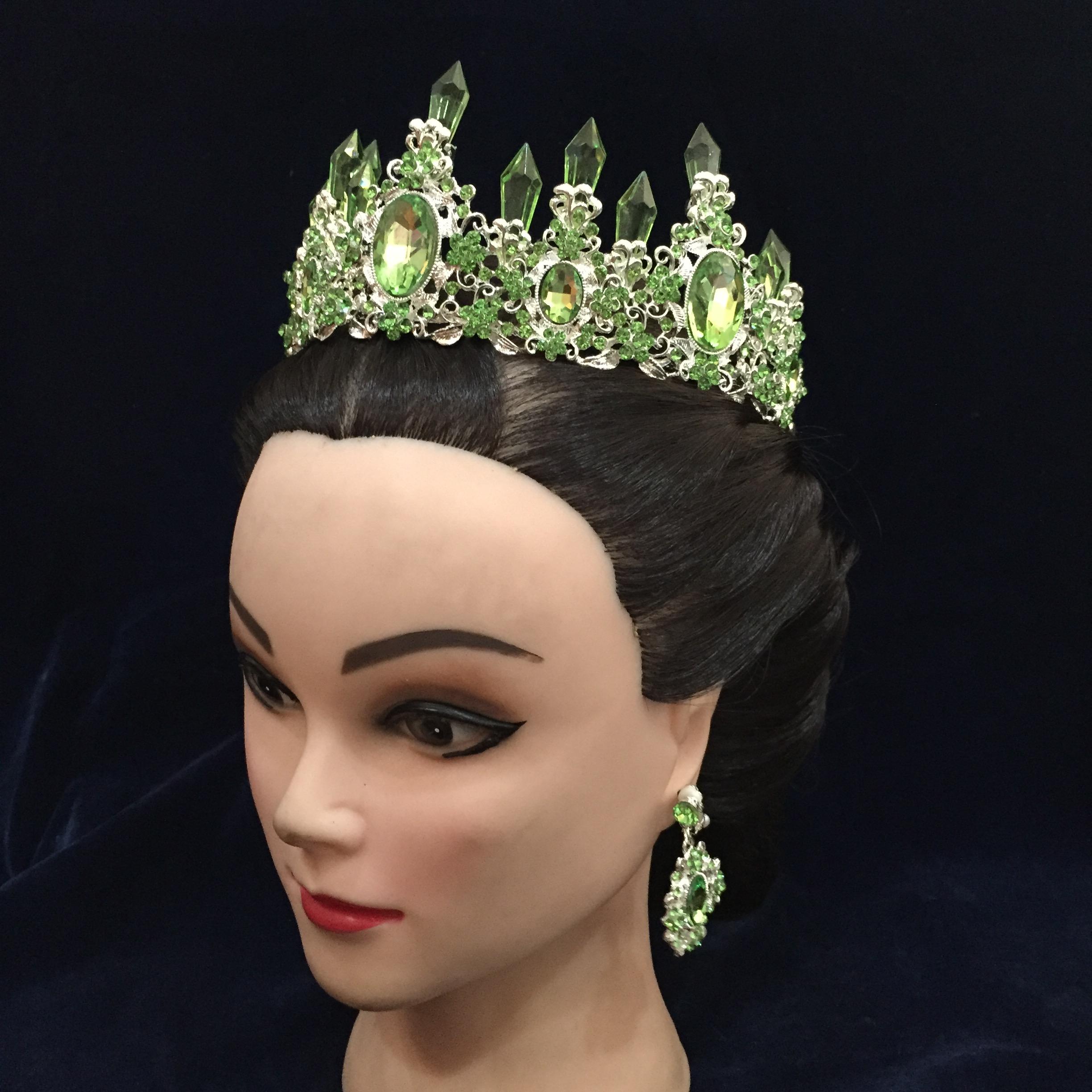 (พร้อมส่ง) เทียร่า 041 สีเขียว มงกุฎนางงาม มงกุฎเจ้าหญิง งานสวย ปราณีต QCเพชรทุกเม็ด สินค้าพร้อมส่งจากไทย