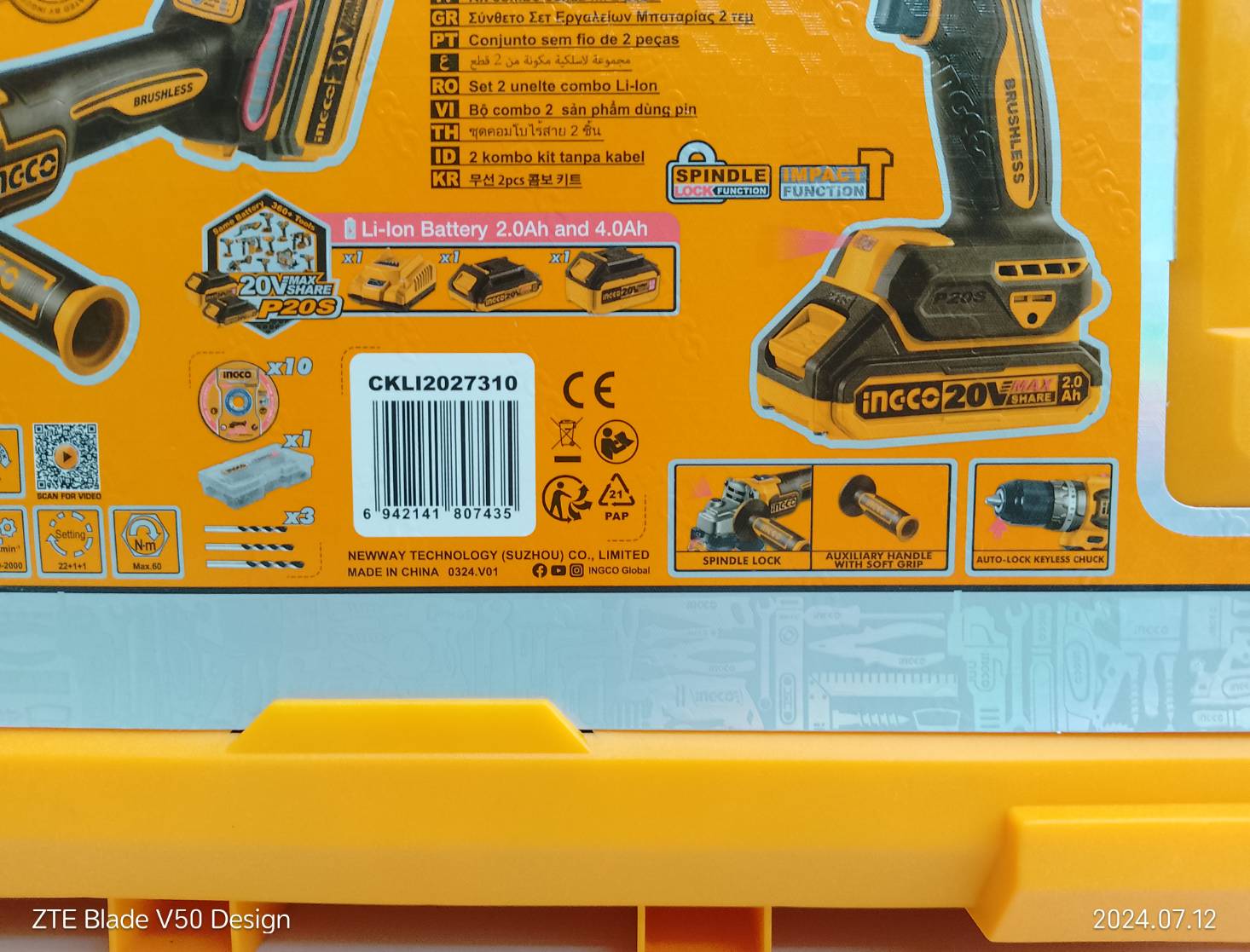 ชุดสว่านกระแทกไร้สาย+เครื่องเจียรแบตเตอรี่ 4นิ้ว รุ่น CKLI2027310 INGCO