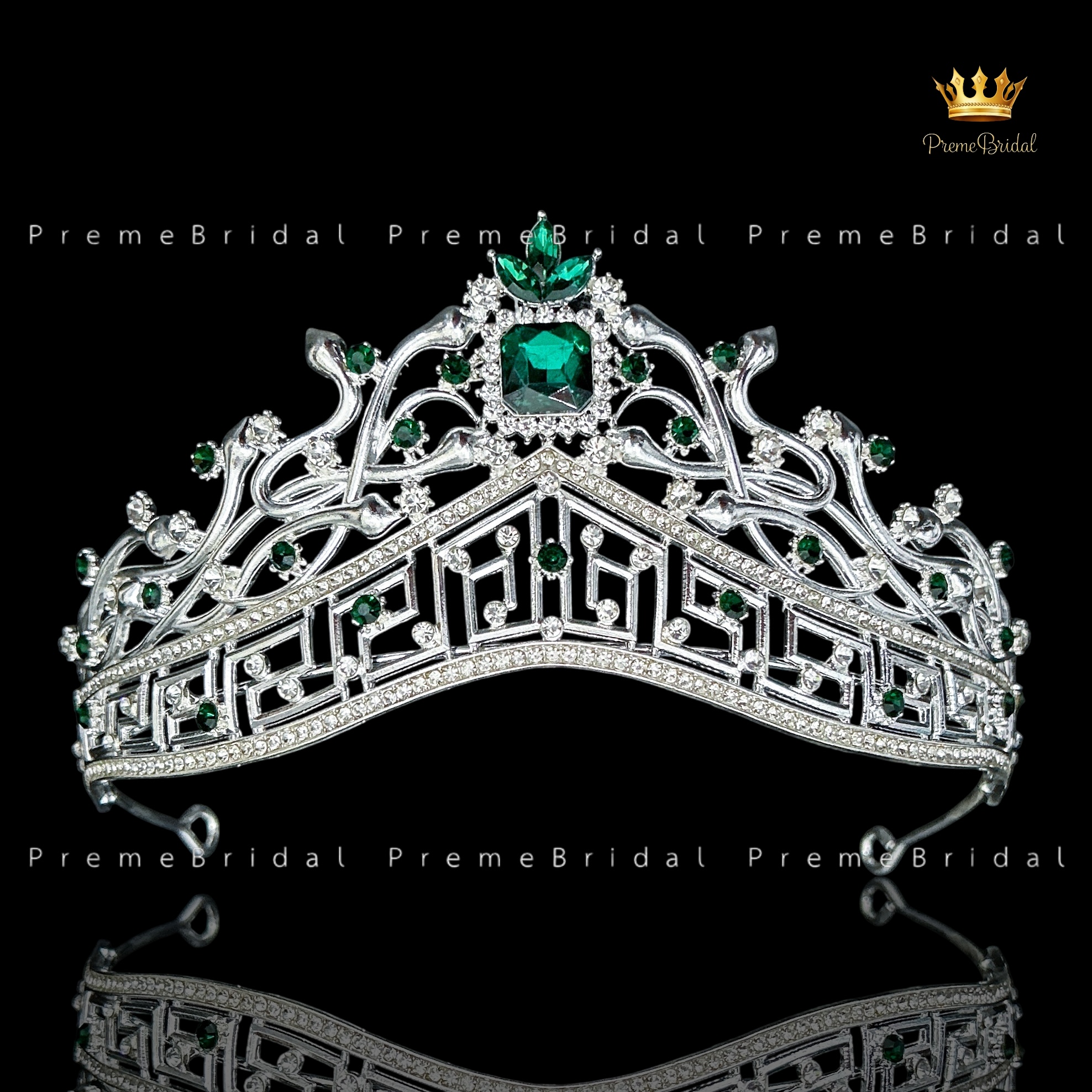 (พร้อมส่ง) เทียร่า 453 สีเขียว มงกุฎครึ่งหัว งานสวย ปราณีต QCเพชรทุกเม็ด สินค้าพร้อมส่งจากไทย ไม่ต้องรอจีน
