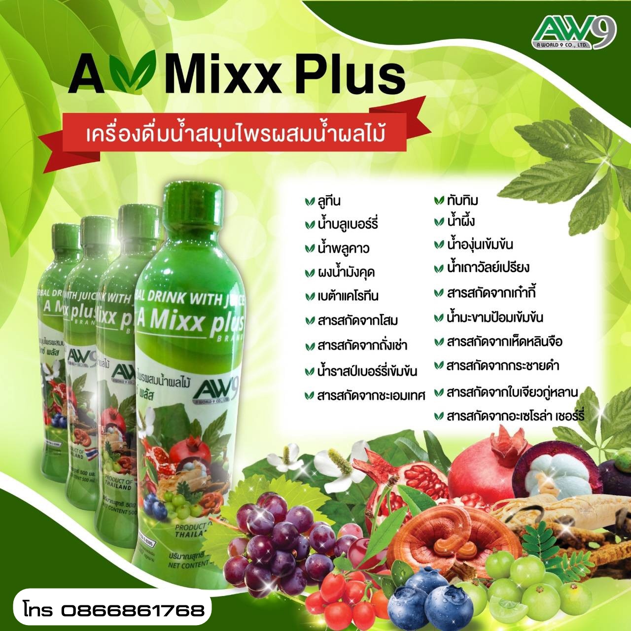 พลูคาว A MIXX PLUS เครื่องดื่มสมุนไพรผสมน้ำผลไม้