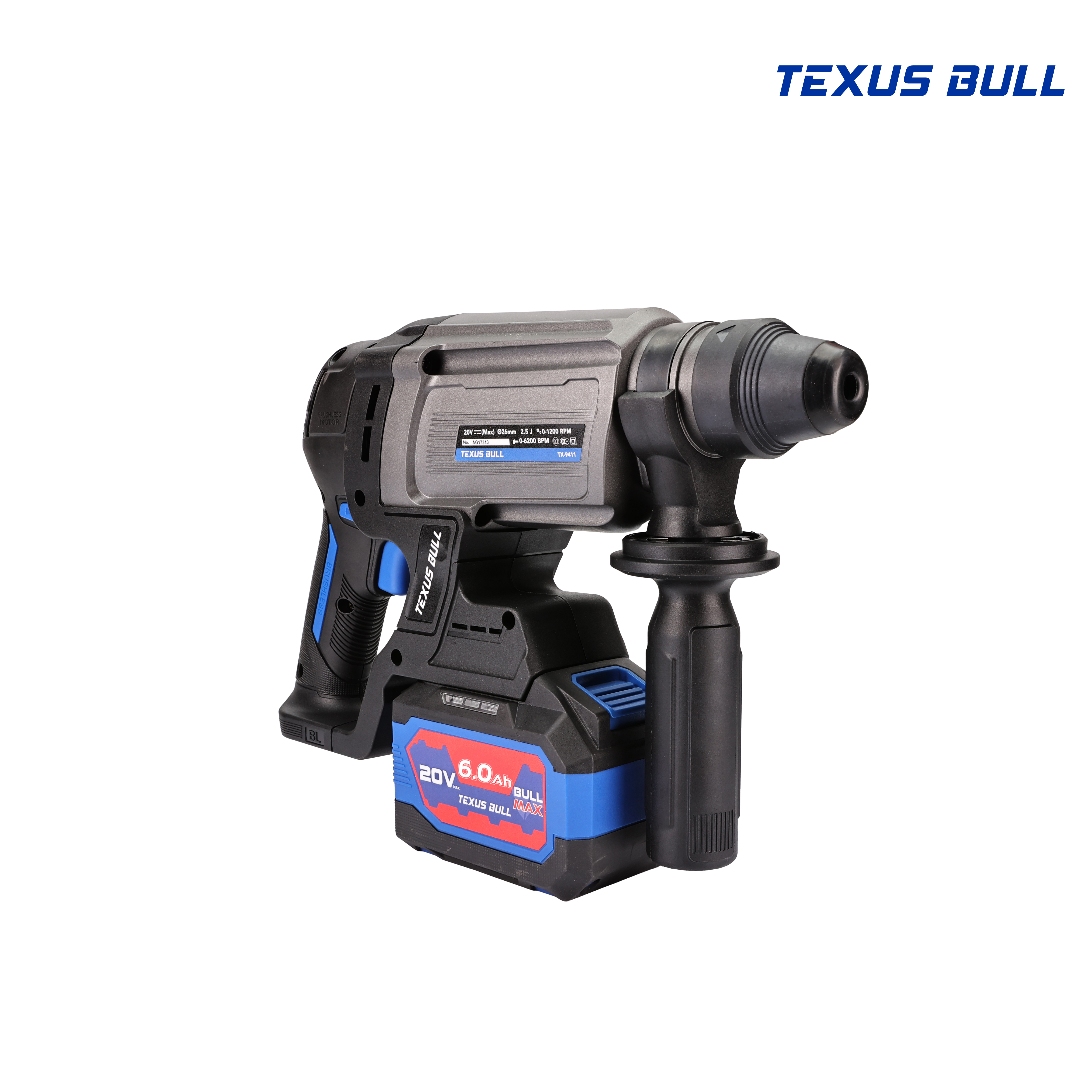TEXUS BULL สว่านโรตารี่ไร้สาย 26มม. 3ระบบ 20V Rotary Hammer TX-9413 (ครบชุดพร้อมแบต 6.0Ah.)