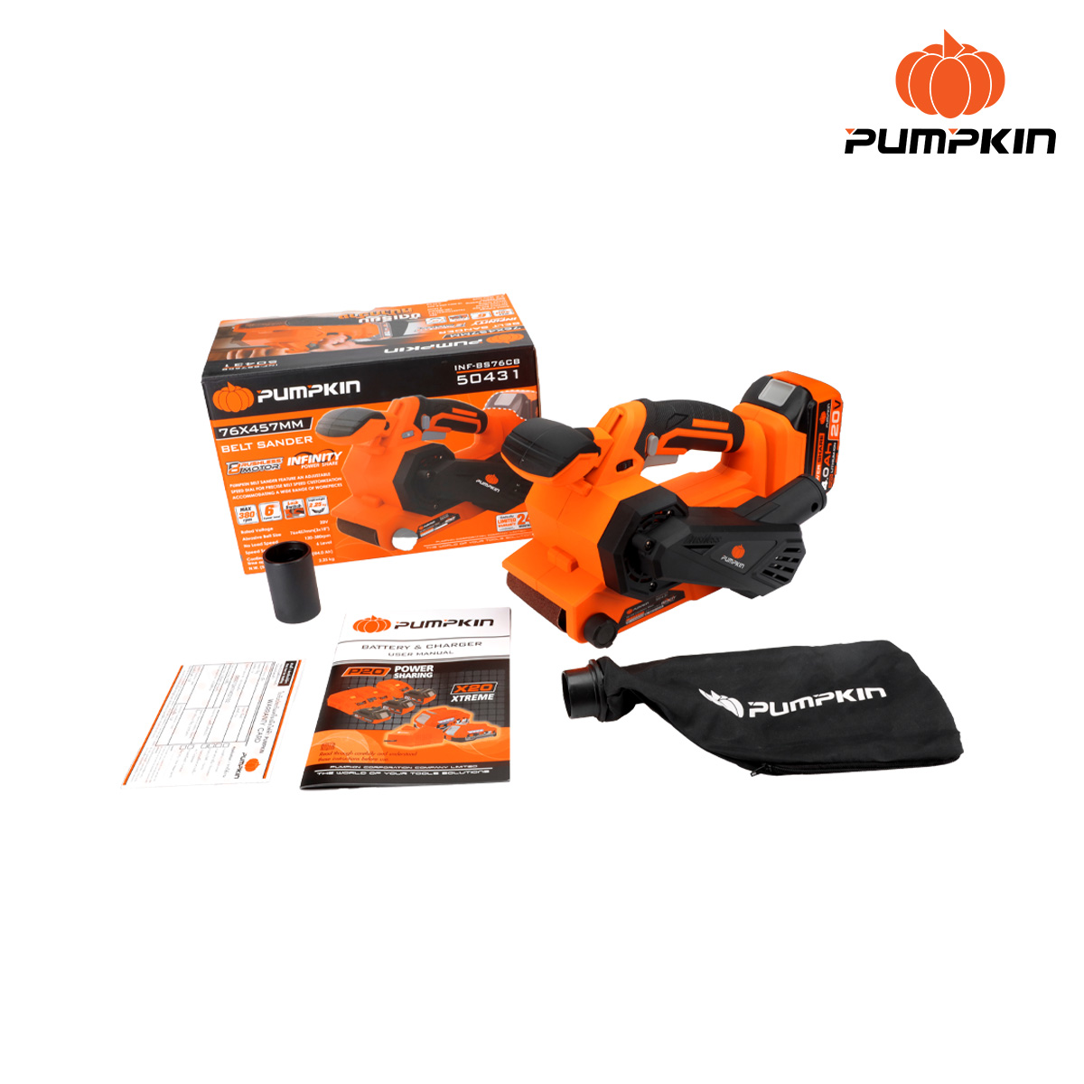 ขัดกระดาษทรายสายพาน3" 20V INF-BS76CB PUMPKIN 50431 (เครื่องเปล่า)