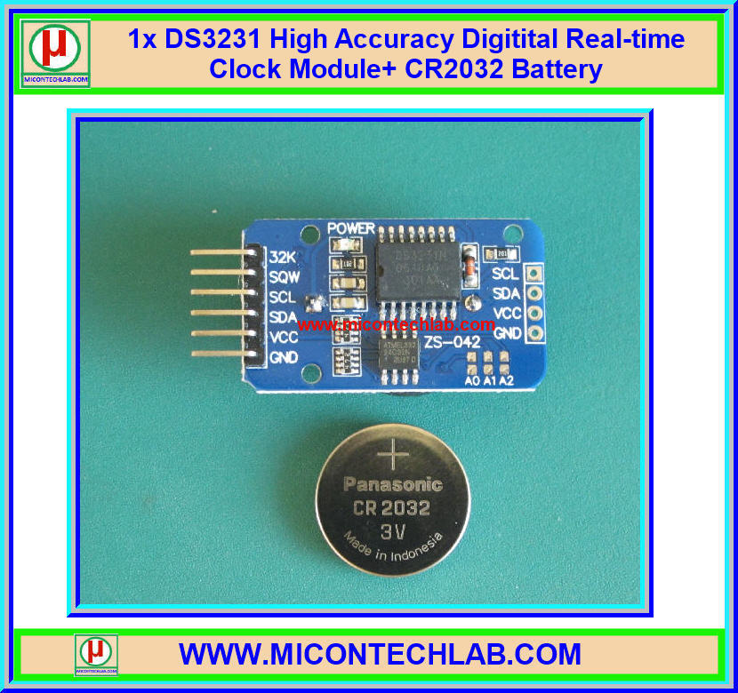 1x DS3231 ฐานเวลานาฬิกา พร้อมหน่วยความจำ AT24C32 แบตเตอรี่ CR2032