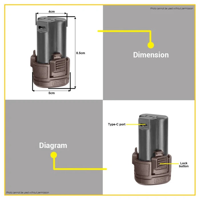 INGCO แบตเตอรี่ไอออน 12 V ขนาด 1.5AH (ชาร์จ TYPE C) รุ่น FBLI12153 ใช้กับสว่านไร้สาย 12V INGCO ทุกกรุ่น