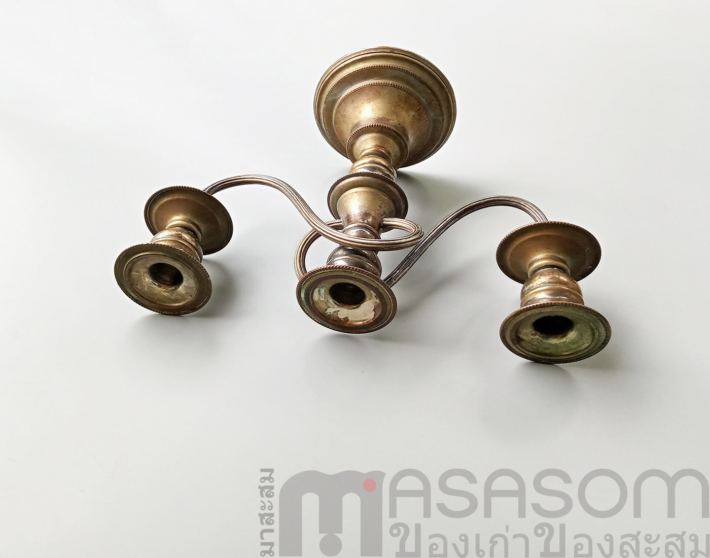 เชิงเทียนทองแดงกะไหล่เงิน