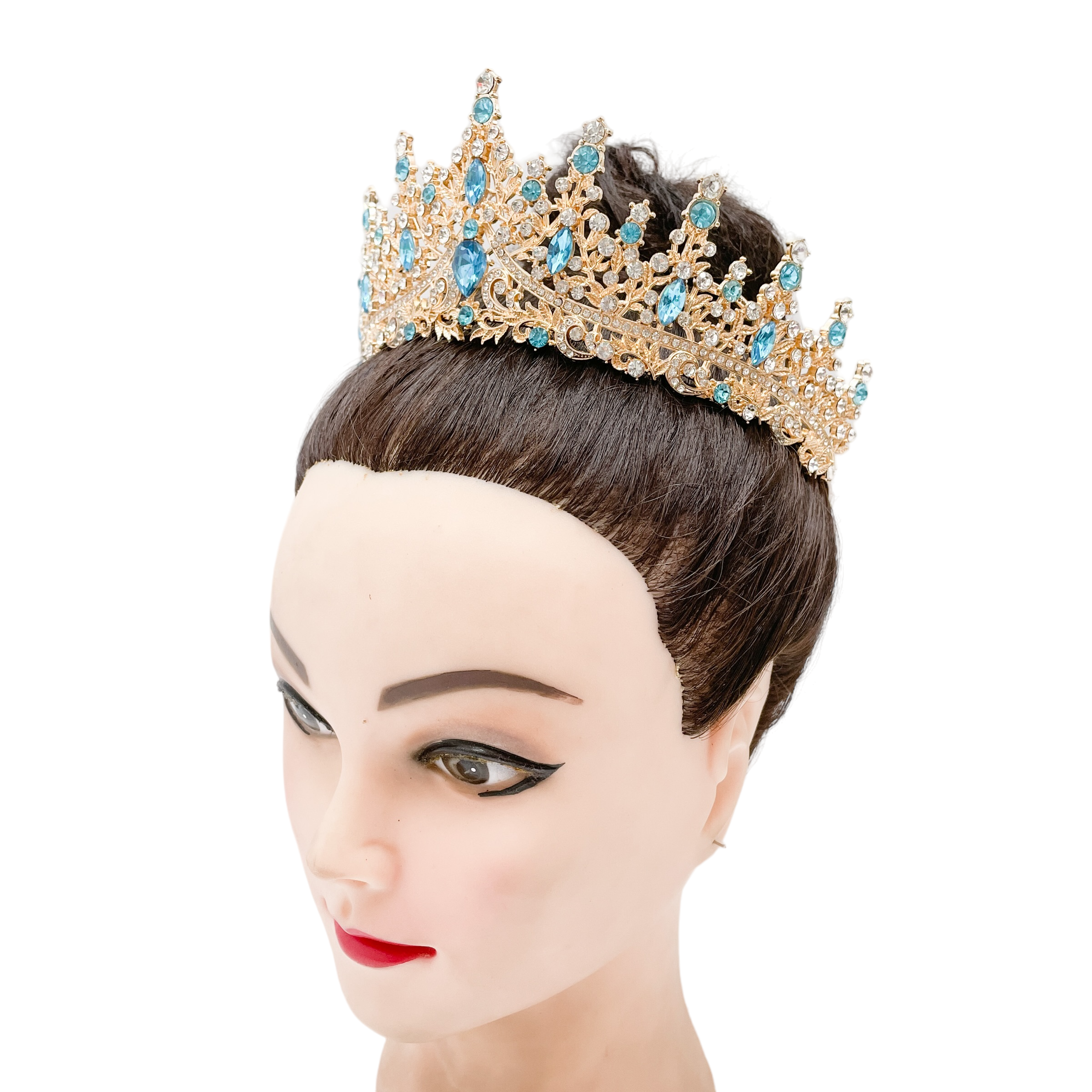 (พร้อมส่ง) เทียร่า 273 สีฟ้า-ทอง มงกุฎนางงาม มงกุฎเจ้าหญิง งานสวย ปราณีต QCเพชรทุกเม็ด สินค้าพร้อมส่งจากไทย