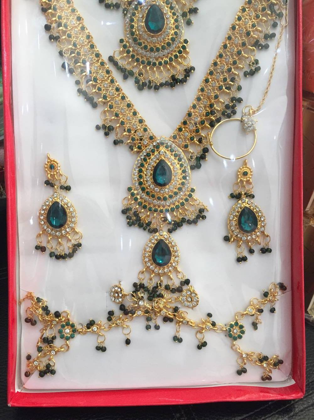 (พร้อมส่ง) เครื่องประดับอินเดีย 012 สีเขียวเข้ม