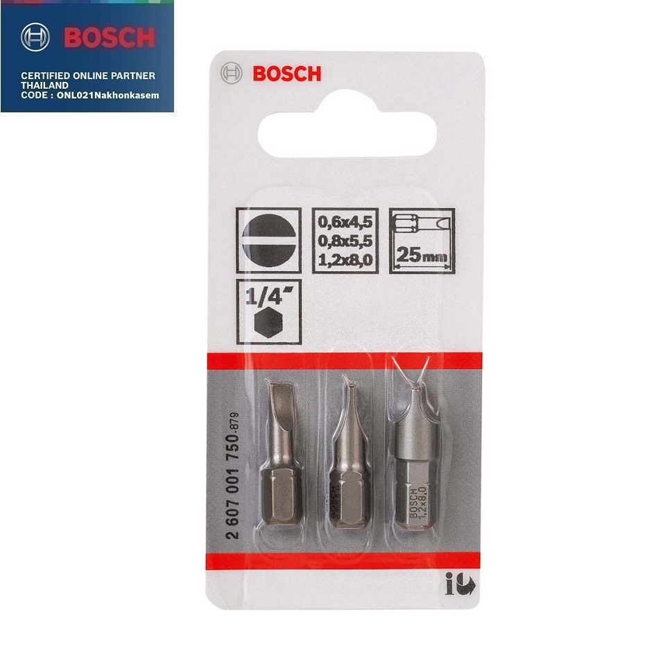 ดอกไขควง25มม. SL0.6x4.5 / SL0.8x5.5 / SL1.2x8.0 BOSCH 2607001750