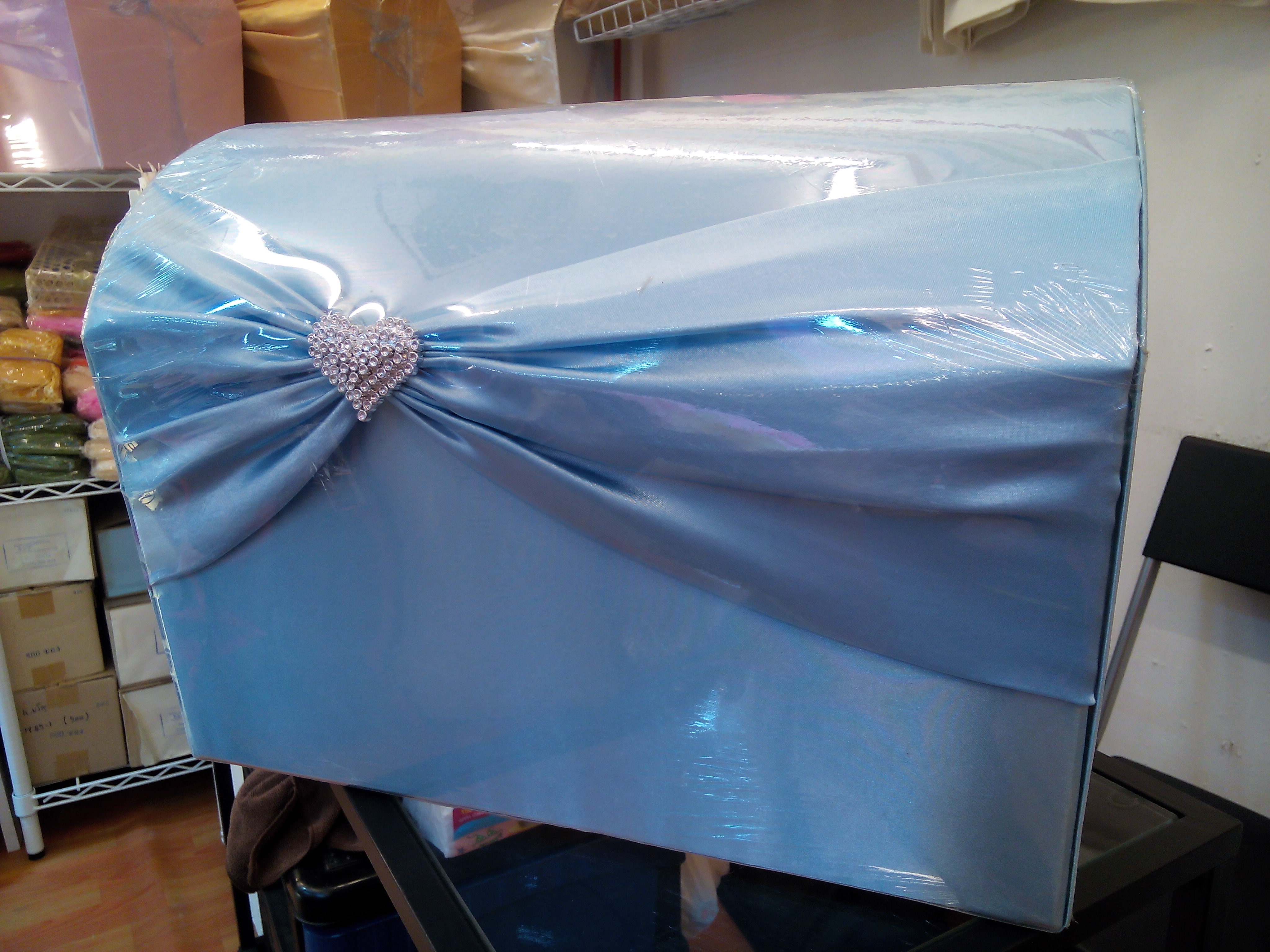 กล่องรับซองหีบสมบัติ หุ้มผ้าไหมสีฟ้า