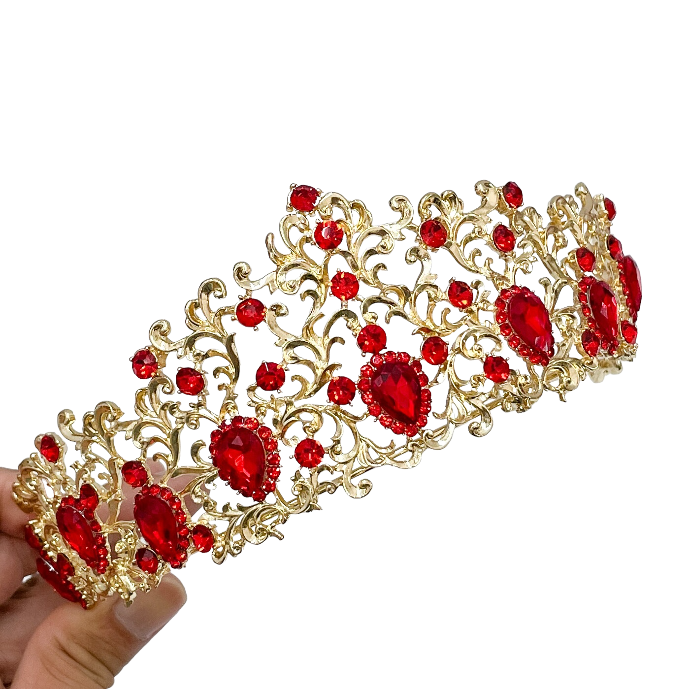 (พร้อมส่ง) เทียร่า 006 สีแดง มงกุฎนางงาม มงกุฎเจ้าหญิง งานสวย ปราณีต QCเพชรทุกเม็ด สินค้าพร้อมส่งจากไทย