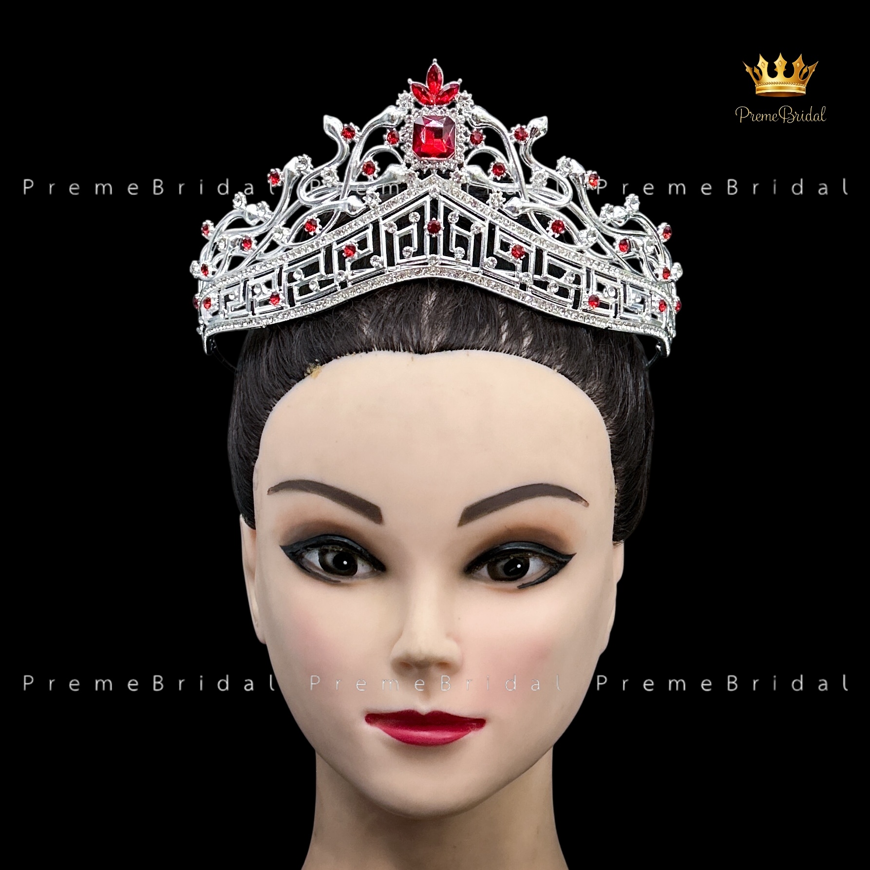 (พร้อมส่ง) เทียร่า 453 สีแดง มงกุฎครึ่งหัว งานสวย ปราณีต QCเพชรทุกเม็ด สินค้าพร้อมส่งจากไทย ไม่ต้องรอจีน