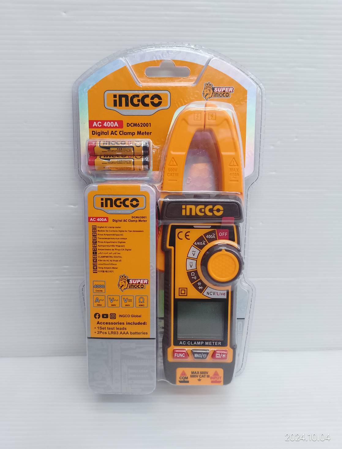 INGCO ดิจิตอลแคลมป์มิเตอร์ AC 400A รุ่น DCM62001