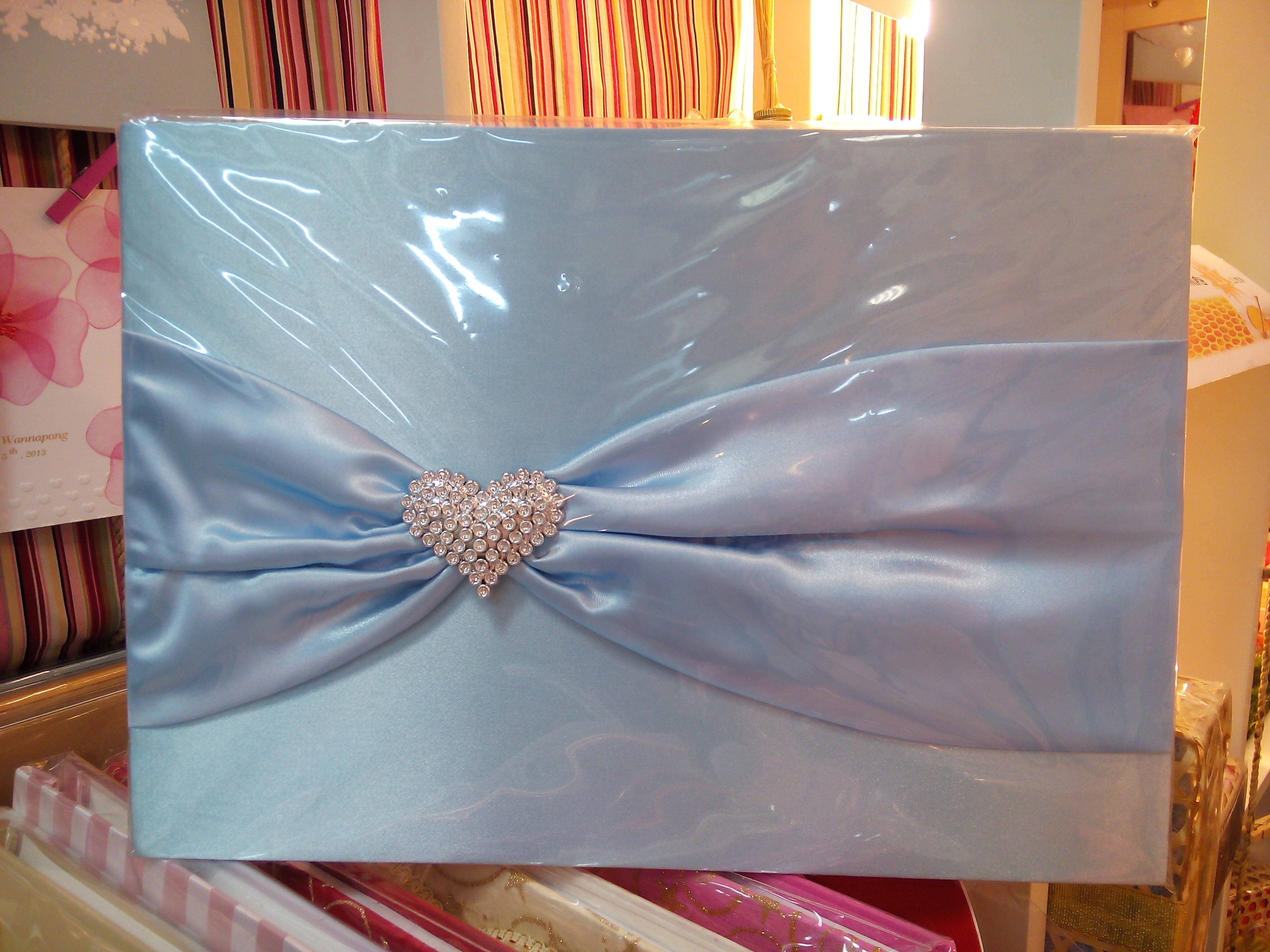 กล่องรับซองหีบสมบัติ หุ้มผ้าไหมสีฟ้า