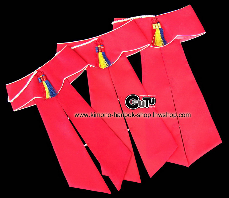 หมวกเกาหลีรุ่นพู่ประดับ สีแดง