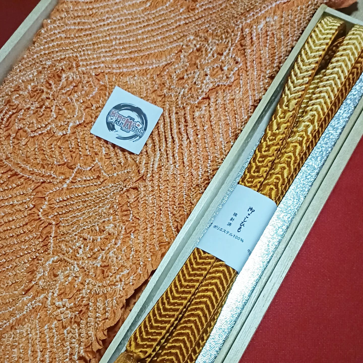 setผ้าชิโบริ+เชื่อกประดับโอบิ สีส้ม02