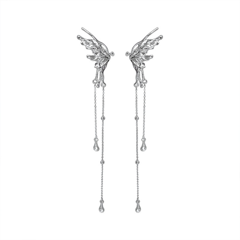 (พร้อมส่ง) EarCuff 007 Angel wings เมทัลลิคพู่ยาว ได้ทั้งคู่ ไม่ต้องเจาะหู ร้านคนไทย คุยง่าย ส่งเร็ว