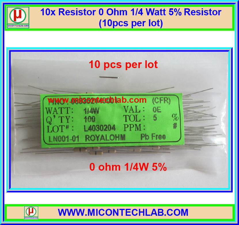 10x ตัวต้านทาน 0 Ohm 1/4 Watt 5% Cabon