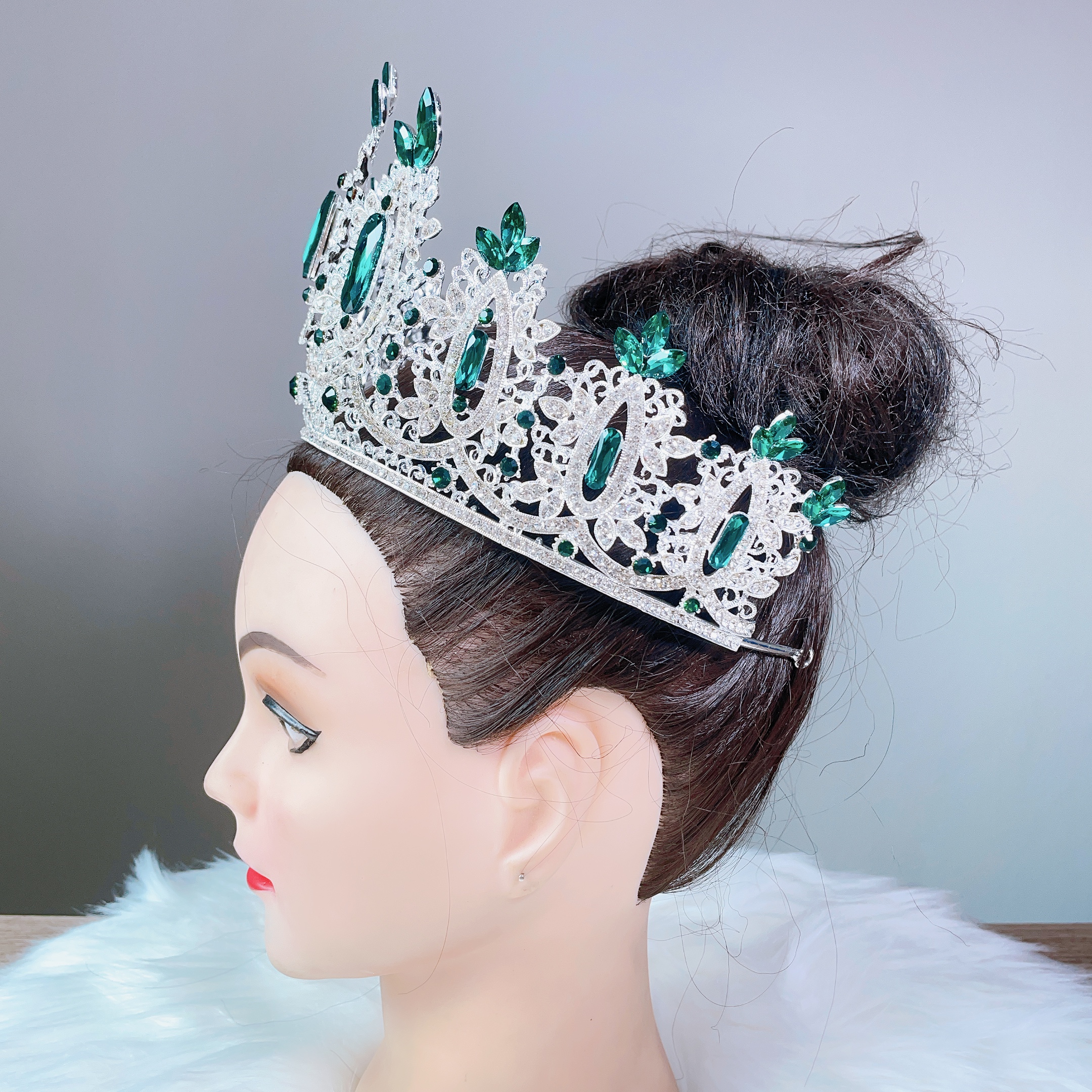 (พร้อมส่ง) เทียร่า 394 สีเขียว มงกุฎนางงาม มงกุฎเจ้าสาว มงกุฎเพชร งานพรีเมี่ยม สินค้าพร้อมส่งจากไทย