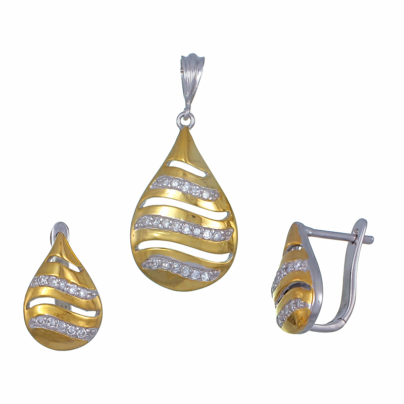 ต่างหูพร้อมจี้ ( ชุบทอง ) = Earring with Pendant ( Gold )