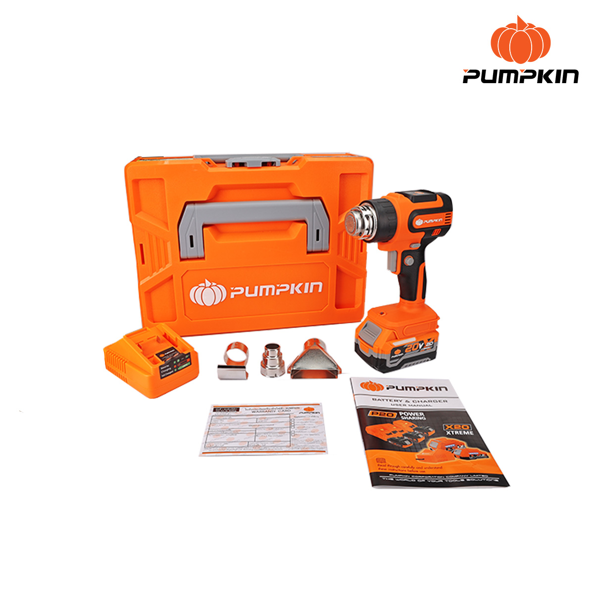 PUMPKIN เครื่องเป่าลมร้อนไร้สาย 20V ปรับได้ 2ระดับ รุ่น INF-255CHG-401K-X20 / 50455