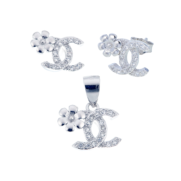 ต่างหูพร้อมจี้ ( เงิน ) = Earring with Pendant ( Silver )