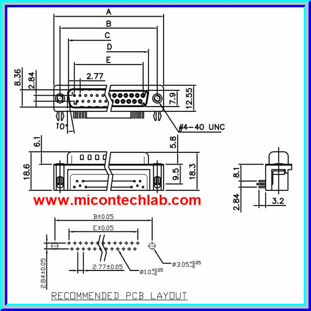 1x Female DB9 RS232 Connector Right Angle 9 Pins