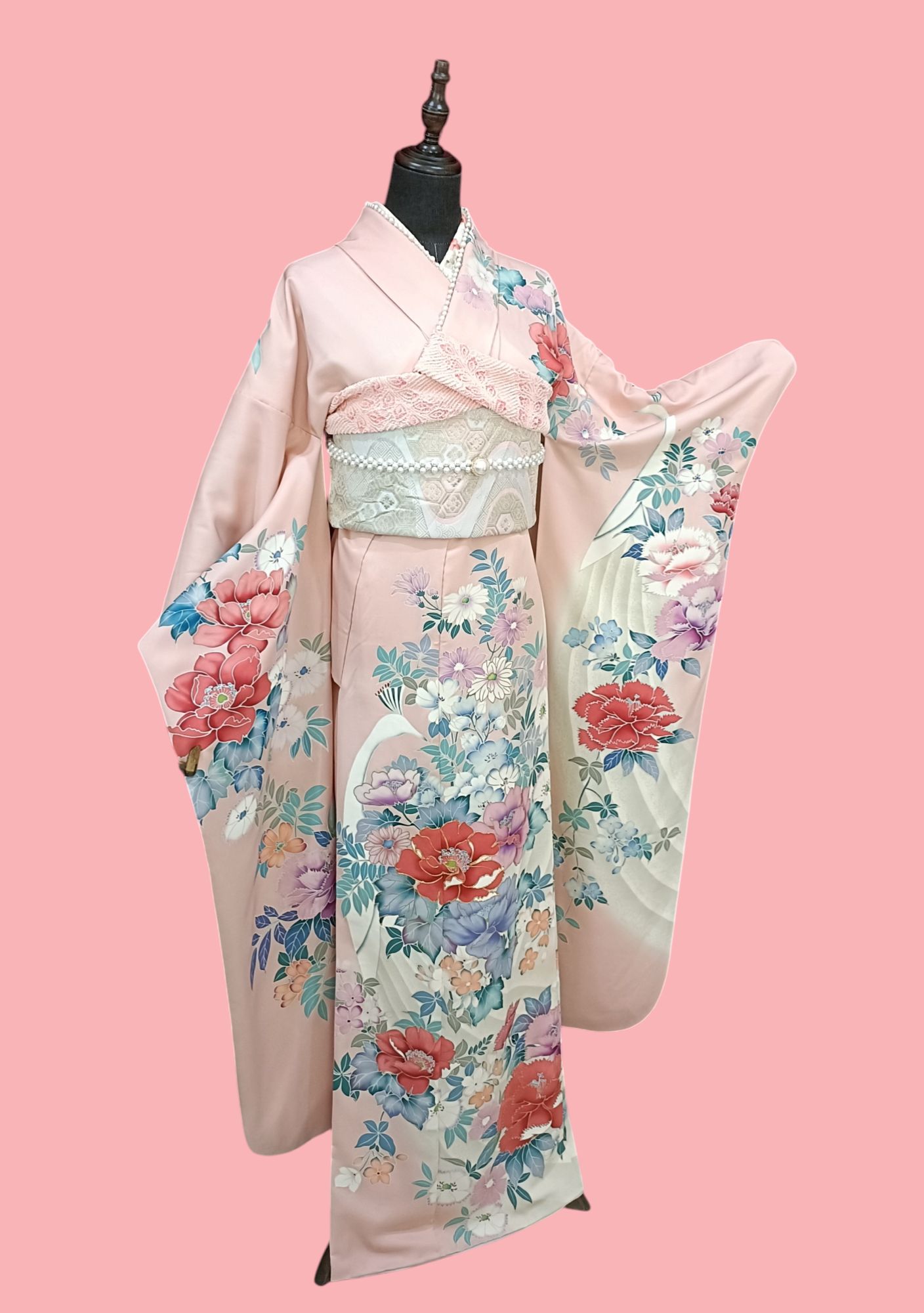 กิโมโนฟุริโซเดะ สีชมพูอ่อน