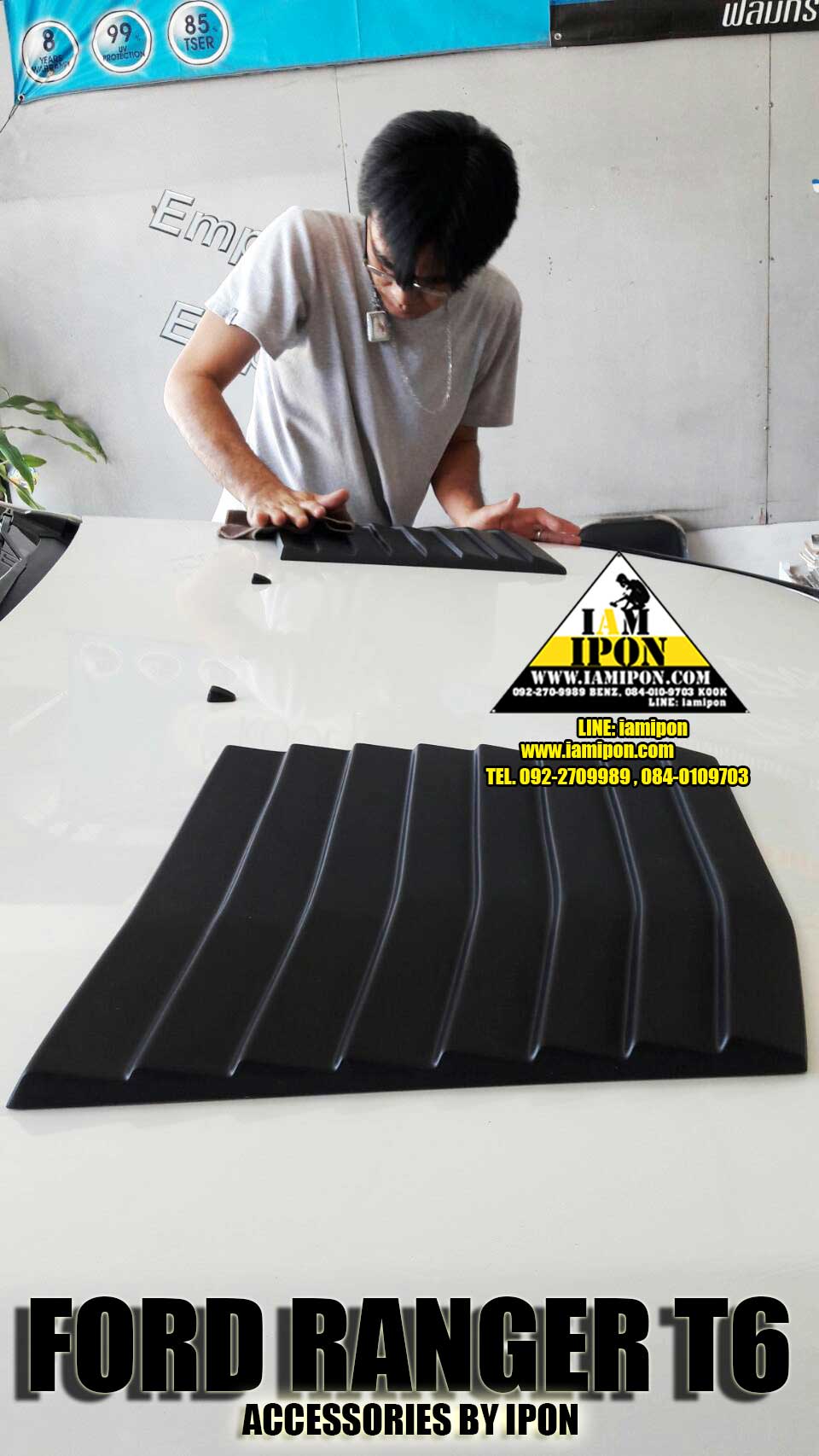 SCOOP BONNET FLATBLACK FORD RANGER T6-MC WITH 3M สกู๊ปหลอกฝากระโปรงหน้าดำด้านฟอร์ดเรนเจอร์ T6-MC