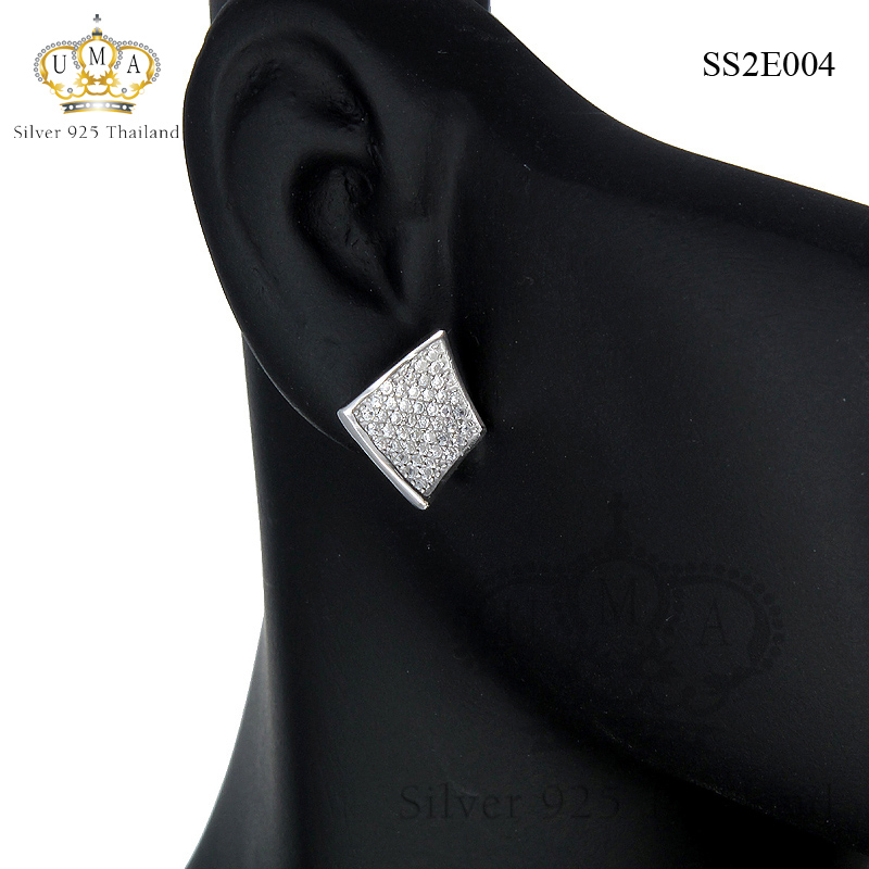 ต่างหูเงินแท้925ประดับเพรชแท้สวิส