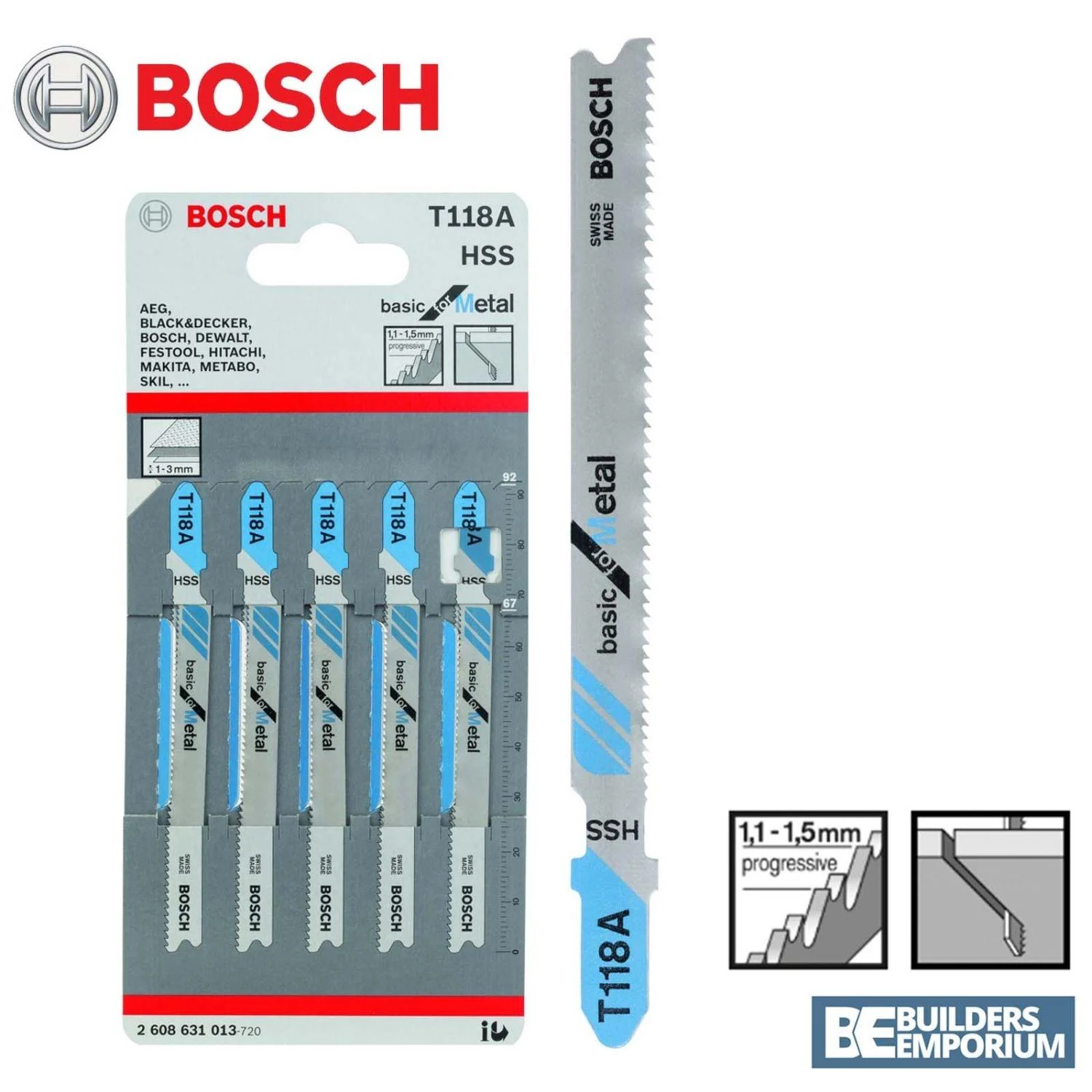 2608631013 BOSCH T118A ใบเลื่อยจิ๊กซอว์ตัดเหล็ก (5 ใบ/แพค)