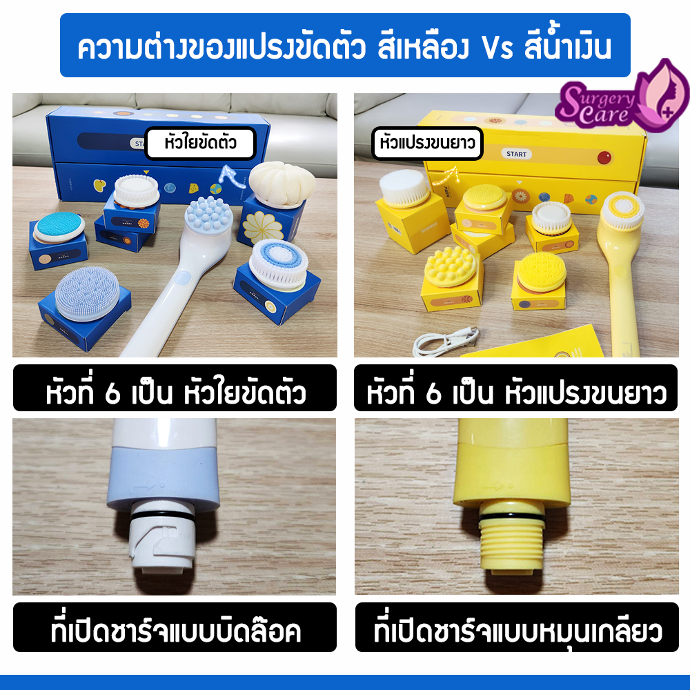 แปรงอาบน้ำขัดตัวไฟฟ้า 6 หัว กันน้ำ ถูหลัง ขัดขี้ไคล ขัดส้นเท้า นวดตัว แปรงสปาไร้สาย อเนกประสงค์ Long Handle Electric Shower Brush Back Scrub