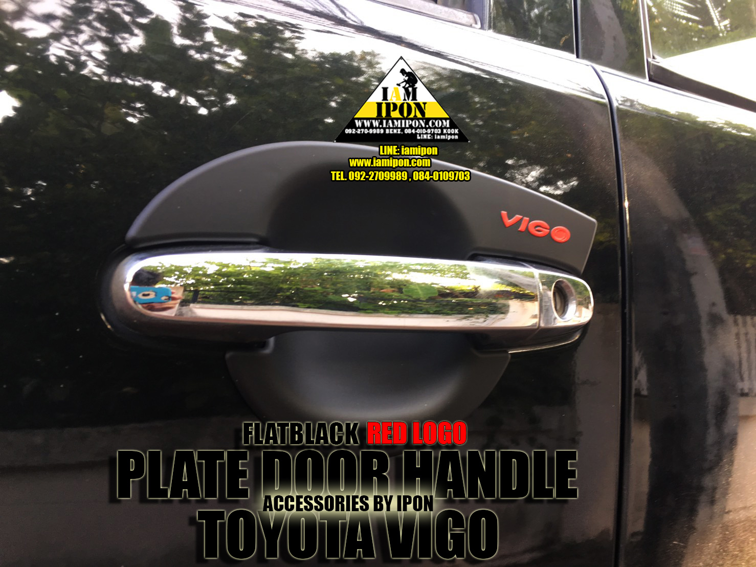 PLATE DOOR HANDLE FLATBLACK LOGORED VIGO เบ้ารองมือเปิดวีโก้ดำด้านโลโก้แดง