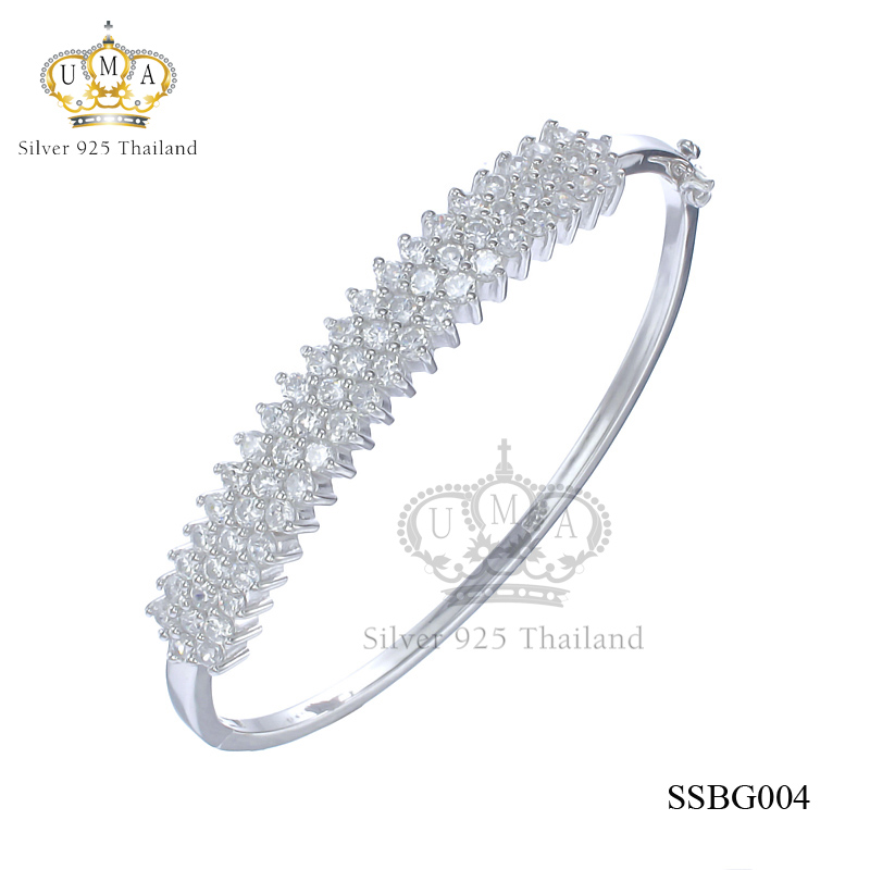 กำไลเงินแท้925ประดับเพรชแท้สวิส เกรดดี น้ำใส