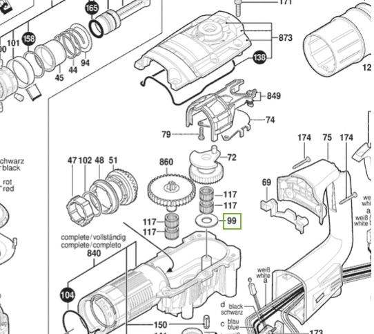 อะไหล่แหวนปิดลูกปืนเข็นข้อเหลี่ยวง #99 GBH5-40D BOSCH 1610102059