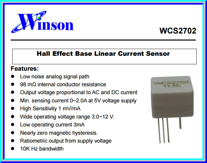 1x เซ็นเซอร์วัดกระแส WCS2702 Hall Effect DC AC Current Sensor +/- 0-2A