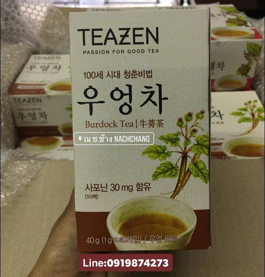 (1 กล่อง 40 ซอง) TEAZEN ชารากไม้ ชาสมุนไพรเกาหลี burdock tea ชากันเหี่ยว บรรเทาความดันสูง มะเร็ง เบาหวาน รากไม้สูง 80%