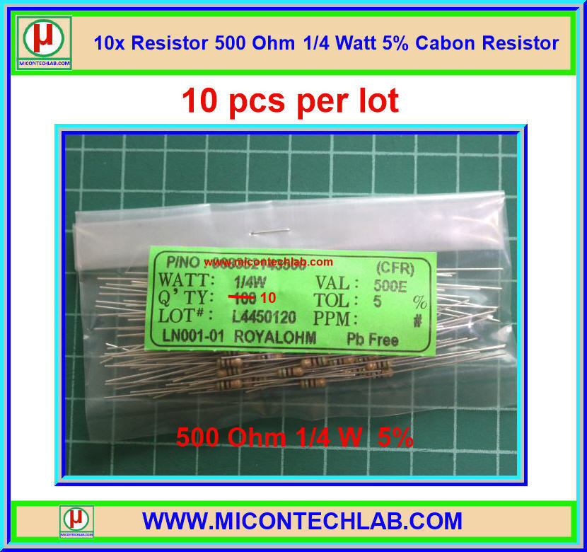 10x Resistor 500 Ohm 1/4 Watt 5% Cabon Resistor