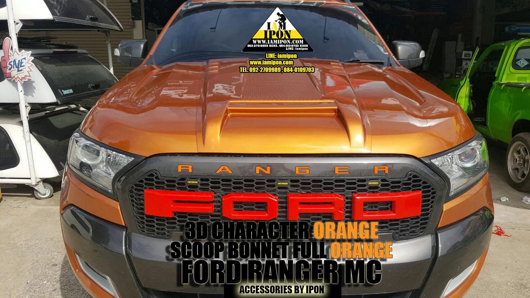 SCOOP BONNET FULL FORD RANGER MC 2015 ORANGE สกู๊ปหลอกสีส้มแบบเต็มฟอร์ดเอ็มซี 2015