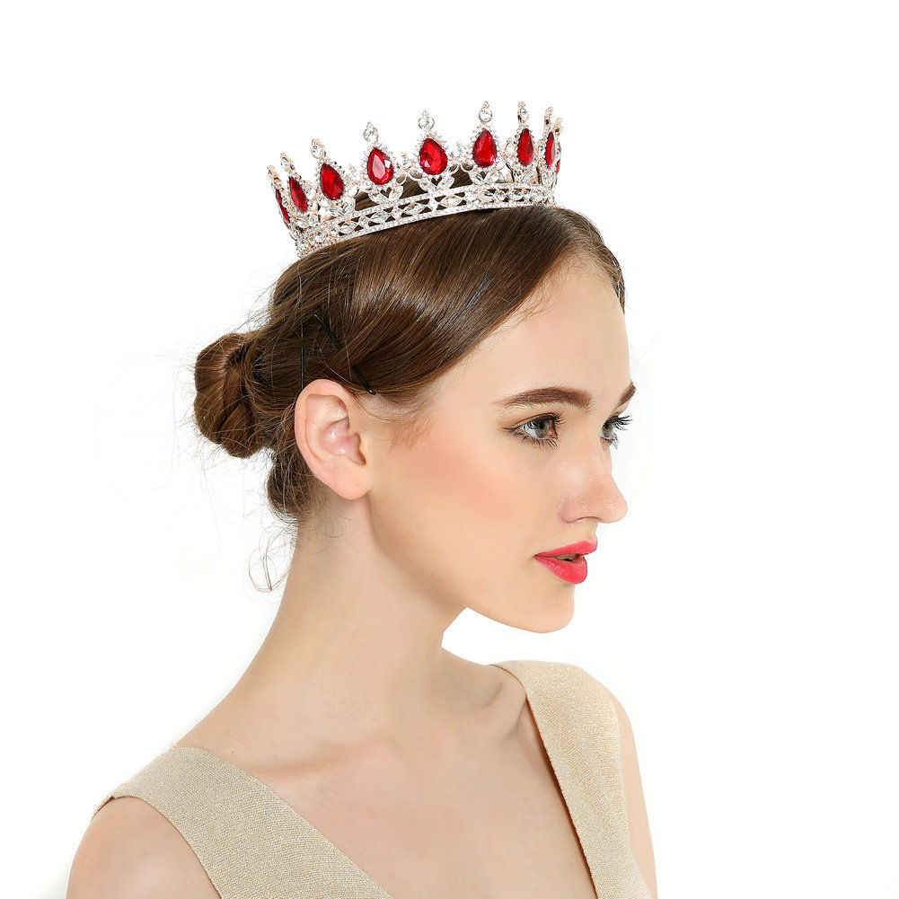 (พร้อมส่ง) มงกุฎ 018-สีแดงยอดเพชรขาว